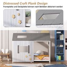 Lade das Bild in den Galerie-Viewer, Spielbett Hausbett 200x90,Jugendbett mit Dach und Fenster, Rausfallschutz , Holz Kinderbett Jungen Mädchen Massivholz mit Lattenrost, Grau&amp;Weiß
