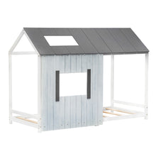 Lade das Bild in den Galerie-Viewer, Spielbett Hausbett 200x90,Jugendbett mit Dach und Fenster, Rausfallschutz , Holz Kinderbett Jungen Mädchen Massivholz mit Lattenrost, Grau&amp;Weiß
