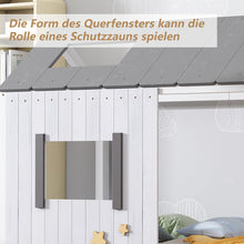 Lade das Bild in den Galerie-Viewer, Spielbett Hausbett 200x90,Jugendbett mit Dach und Fenster, Rausfallschutz , Holz Kinderbett Jungen Mädchen Massivholz mit Lattenrost, Grau&amp;Weiß
