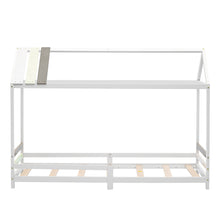 Lade das Bild in den Galerie-Viewer, Spielbett Hausbett 200x90, Tricolor Spleißholzlatten Dekorative Hausform, Rausfallschutz Kinderbett, Massivholz Kinderbett mit Lattenrost, weiß
