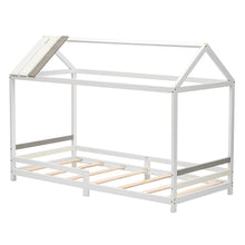 Lade das Bild in den Galerie-Viewer, Spielbett Hausbett 200x90, Tricolor Spleißholzlatten Dekorative Hausform, Rausfallschutz Kinderbett, Massivholz Kinderbett mit Lattenrost, weiß

