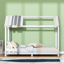 Lade das Bild in den Galerie-Viewer, Spielbett Hausbett 200x90, Tricolor Spleißholzlatten Dekorative Hausform,Rausfallschutz Kinderbett, Massivholz Kinderbett mit Lattenrost
