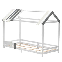 Lade das Bild in den Galerie-Viewer, Spielbett Hausbett 200x90, Tricolor Spleißholzlatten Dekorative Hausform,Rausfallschutz Kinderbett, Massivholz Kinderbett mit Lattenrost
