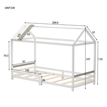 Lade das Bild in den Galerie-Viewer, Spielbett Hausbett 200x90, Tricolor Spleißholzlatten Dekorative Hausform, Rausfallschutz Kinderbett, Massivholz Kinderbett mit Lattenrost, weiß
