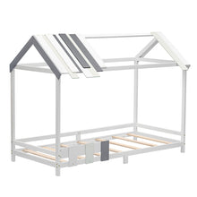 Lade das Bild in den Galerie-Viewer, Spielbett Hausbett 200x90, Tricolor Spleißholzlatten Dekorative Hausform,Rausfallschutz Kinderbett, Massivholz Kinderbett mit Lattenrost
