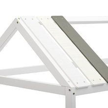 Lade das Bild in den Galerie-Viewer, Spielbett Hausbett 200x90, Tricolor Spleißholzlatten Dekorative Hausform, Rausfallschutz Kinderbett, Massivholz Kinderbett mit Lattenrost, weiß
