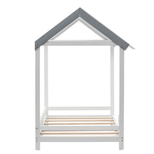 Lade das Bild in den Galerie-Viewer, Spielbett Hausbett 200x90, Tricolor Spleißholzlatten Dekorative Hausform,Rausfallschutz Kinderbett, Massivholz Kinderbett mit Lattenrost
