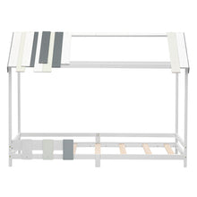 Lade das Bild in den Galerie-Viewer, Spielbett Hausbett 200x90, Tricolor Spleißholzlatten Dekorative Hausform,Rausfallschutz Kinderbett, Massivholz Kinderbett mit Lattenrost
