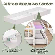 Lade das Bild in den Galerie-Viewer, Hausbett Kinderbett Jugendbett 200x90 Funktionsbett mit Bücherregal Ablage mit Fallschutz Multifunktionsholz Kinderbett Jungen und Mädchen Weiß Schubladen Massivholz Kinderbett mit Lattenrost Weiß
