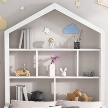Lade das Bild in den Galerie-Viewer, Hausbett Kinderbett Jugendbett 200x90 Funktionsbett mit Bücherregal Ablage mit Fallschutz Multifunktionsholz Kinderbett Jungen und Mädchen Weiß Schubladen Massivholz Kinderbett mit Lattenrost Weiß
