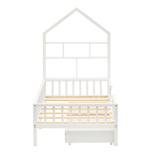 Lade das Bild in den Galerie-Viewer, Hausbett Kinderbett Jugendbett 200x90 Funktionsbett mit Bücherregal Ablage mit Fallschutz Multifunktionsholz Kinderbett Jungen und Mädchen Weiß Schubladen Massivholz Kinderbett mit Lattenrost Weiß
