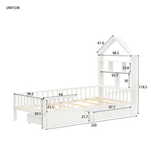 Lade das Bild in den Galerie-Viewer, Hausbett Kinderbett Jugendbett 200x90 Funktionsbett mit Bücherregal Ablage mit Fallschutz Multifunktionsholz Kinderbett Jungen und Mädchen Weiß Schubladen Massivholz Kinderbett mit Lattenrost Weiß
