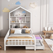 Lade das Bild in den Galerie-Viewer, Hausbett Kinderbett Jugendbett 200x90 Funktionsbett mit Bücherregal Ablage mit Fallschutz Multifunktionsholz Kinderbett Jungen und Mädchen Weiß Schubladen Massivholz Kinderbett mit Lattenrost Weiß
