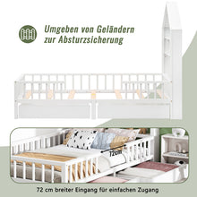 Lade das Bild in den Galerie-Viewer, Hausbett Kinderbett Jugendbett 200x90 Funktionsbett mit Bücherregal Ablage mit Fallschutz Multifunktionsholz Kinderbett Jungen und Mädchen Weiß Schubladen Massivholz Kinderbett mit Lattenrost Weiß

