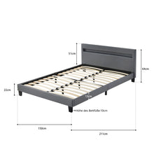 Lade das Bild in den Galerie-Viewer, LED Polsterbett Lattenrost – Kunstleder Bezug &amp; Holz Gestell in grau,inkl. LED-Beleuchtung, Kunstleder &amp; Lattenrost，Jugendbett Bett(140 x 200cm)(Mit Federkernmatratze)
