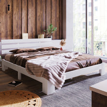 Lade das Bild in den Galerie-Viewer, Holzbett Doppelbett aus Bettgestell mit Kopfteil mit Lattenrost-200 x 140 cm Massivholz FSC Massiv Doppelbett als Kieferbett verwendbar

