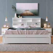 Lade das Bild in den Galerie-Viewer, Massivholz Doppelbett mit Schubladen und Lattenrost, Bücherregal Jugendliche und Erwachsene Kinderbett, 140x200cm Weiß
