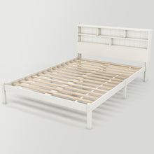 Lade das Bild in den Galerie-Viewer, Massivholz Doppelbett mit Schubladen und Lattenrost, Bücherregal Jugendliche und Erwachsene Kinderbett, 140x200cm Weiß
