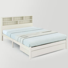 Lade das Bild in den Galerie-Viewer, Massivholz Doppelbett mit Schubladen und Lattenrost, Bücherregal Jugendliche und Erwachsene Kinderbett, 140x200cm Weiß
