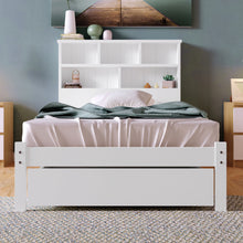 Lade das Bild in den Galerie-Viewer, Massivholz Einzelbett mit Schubladen und Lattenrost, Bücherregal Jugendliche und Erwachsene Kinderbett, 90x200cm Weiß
