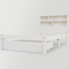 Lade das Bild in den Galerie-Viewer, Massivholz Einzelbett mit Schubladen und Lattenrost, Bücherregal Jugendliche und Erwachsene Kinderbett, 90x200cm Weiß
