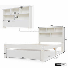 Lade das Bild in den Galerie-Viewer, Massivholz Einzelbett mit Schubladen und Lattenrost, Bücherregal Jugendliche und Erwachsene Kinderbett, 90x200cm Weiß
