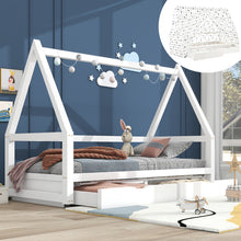Lade das Bild in den Galerie-Viewer, Hausbett Spielbett mit Stoffzeltaufsatz  2 SchubladenMobiler ZeltständerRausfallschutz Stabiler Lattenrost Kinderbett in Kiefer,90x200cm,ohne Matratze
