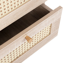 Lade das Bild in den Galerie-Viewer, 2er Set Nachttisch Nachtschrank Beistelltisch, 2 Schubladen, Eiche Rattan,Schubladenfronten aus Rattangeflecht,Sofatisch passend zu jedem Bett &amp; Schlafzimmer - H55/B40/T40 cm
