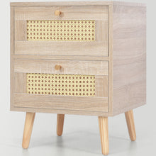 Lade das Bild in den Galerie-Viewer, 2er Set Nachttisch Nachtschrank Beistelltisch, 2 Schubladen, Eiche Rattan,Schubladenfronten aus Rattangeflecht,Sofatisch passend zu jedem Bett &amp; Schlafzimmer - H55/B40/T40 cm
