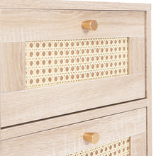 Lade das Bild in den Galerie-Viewer, 2er Set Nachttisch Nachtschrank Beistelltisch, 2 Schubladen, Eiche Rattan,Schubladenfronten aus Rattangeflecht,Sofatisch passend zu jedem Bett &amp; Schlafzimmer - H55/B40/T40 cm
