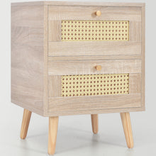 Lade das Bild in den Galerie-Viewer, 2er Set Nachttisch Nachtschrank Beistelltisch, 2 Schubladen, Eiche Rattan,Schubladenfronten aus Rattangeflecht,Sofatisch passend zu jedem Bett &amp; Schlafzimmer - H55/B40/T40 cm
