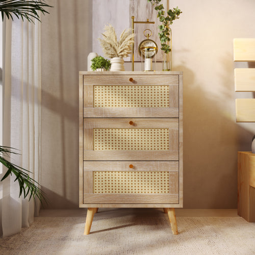Schubladenkommode Kommode mit 3 Schubladen, Sideboard Highboard für Schlafzimmer & alle Wohnräume , Eiche -H79.5/B48.6/T48.5 cm