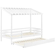 Lade das Bild in den Galerie-Viewer, Hausbett Ausziehbett Jugendbett Bett mit Stauraum Tagesbett Funktionsbett Bett 90x200 Kojenbett Weiß
