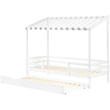 Lade das Bild in den Galerie-Viewer, Hausbett Ausziehbett Jugendbett Bett mit Stauraum Tagesbett Funktionsbett Bett 90x200 Kojenbett Weiß
