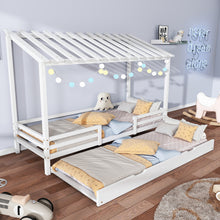 Lade das Bild in den Galerie-Viewer, Hausbett Ausziehbett Jugendbett Bett mit Stauraum Tagesbett Funktionsbett Bett 90x200 Kojenbett Weiß
