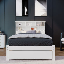 Lade das Bild in den Galerie-Viewer, Massivholz Einzelbett mit Schubladen und Lattenrost, Bücherregal Jugendliche und Erwachsene Kinderbett, 90x200cm Weiß
