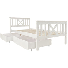 Lade das Bild in den Galerie-Viewer, Holzbett Einzelbett aus Bettgestell mit Lattenrost und Schublade Holzbett mit Kopfteil - 90 x 200 cm Massivholz Kinderbett Jugendbett Kiefer massiv Weiß
