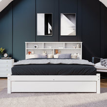 Lade das Bild in den Galerie-Viewer, Massivholz Doppelbett mit Schubladen und Lattenrost, Bücherregal Jugendliche und Erwachsene Kinderbett, 140x200cm Weiß
