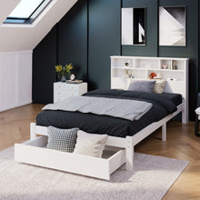 Lade das Bild in den Galerie-Viewer, Massivholz Einzelbett mit Schubladen und Lattenrost, Bücherregal Jugendliche und Erwachsene Kinderbett, 90x200cm Weiß
