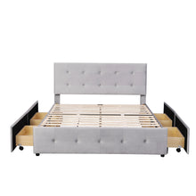 Lade das Bild in den Galerie-Viewer, Bett Samtstoff, Einzelbett/Doppelbett, Polsterbett mit Schubladen, Rückenlehne und Lattenrost, Höhenverstellbares Kopfteil (ohne Matratze)
