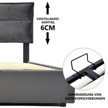 Lade das Bild in den Galerie-Viewer, Hydraulisch Doppelbett Polsterbett 140x200cm,Verstellbares Kopfteil, Bett mit Lattenrost aus Metallrahmen, Samt, Modernes Bettgestell mit Stauraum, Großer Stauraum, Grau(Ohne Matratze)
