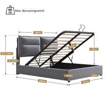 Lade das Bild in den Galerie-Viewer, Hydraulisch Doppelbett Polsterbett 140x200cm,Verstellbares Kopfteil, Bett mit Lattenrost aus Metallrahmen, Samt, Modernes Bettgestell mit Stauraum, Großer Stauraum, Grau(Ohne Matratze)
