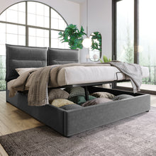 Lade das Bild in den Galerie-Viewer, Hydraulisch Doppelbett Polsterbett 140x200cm,Verstellbares Kopfteil, Bett mit Lattenrost aus Metallrahmen, Samt, Modernes Bettgestell mit Stauraum, Großer Stauraum, Grau(Ohne Matratze)

