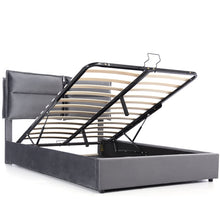 Lade das Bild in den Galerie-Viewer, Hydraulisch Doppelbett Polsterbett 140x200cm,Verstellbares Kopfteil, Bett mit Lattenrost aus Metallrahmen, Samt, Modernes Bettgestell mit Stauraum, Großer Stauraum, Grau(Ohne Matratze)
