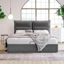 Lade das Bild in den Galerie-Viewer, Hydraulisch Doppelbett Polsterbett 140x200cm,Verstellbares Kopfteil, Bett mit Lattenrost aus Metallrahmen, Samt, Modernes Bettgestell mit Stauraum, Großer Stauraum, Grau(Mit Matratze)
