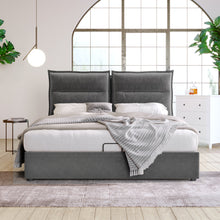 Lade das Bild in den Galerie-Viewer, Hydraulisch Doppelbett Polsterbett 140x200cm,Verstellbares Kopfteil, Bett mit Lattenrost aus Metallrahmen, Samt, Modernes Bettgestell mit Stauraum, Großer Stauraum, Grau(Ohne Matratze)
