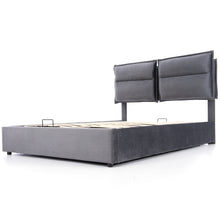 Lade das Bild in den Galerie-Viewer, Hydraulisch Doppelbett Polsterbett 140x200cm,Verstellbares Kopfteil, Bett mit Lattenrost aus Metallrahmen, Samt, Modernes Bettgestell mit Stauraum, Großer Stauraum, Grau(Ohne Matratze)
