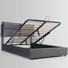 Lade das Bild in den Galerie-Viewer, Hydraulisch Doppelbett Polsterbett 140x200cm,Verstellbares Kopfteil, Bett mit Lattenrost aus Metallrahmen, Samt, Modernes Bettgestell mit Stauraum, Großer Stauraum, Grau(Mit Matratze)
