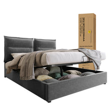 Lade das Bild in den Galerie-Viewer, Hydraulisch Doppelbett Polsterbett 140x200cm,Verstellbares Kopfteil, Bett mit Lattenrost aus Metallrahmen, Samt, Modernes Bettgestell mit Stauraum, Großer Stauraum, Grau(Mit Matratze)
