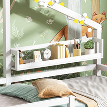 Lade das Bild in den Galerie-Viewer, Hausbett Kinderbett mit Ablageregal Kaminform 90x200 Weiß
